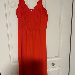 Socialite Bright Red Scallop V-Neck Maxi Dress